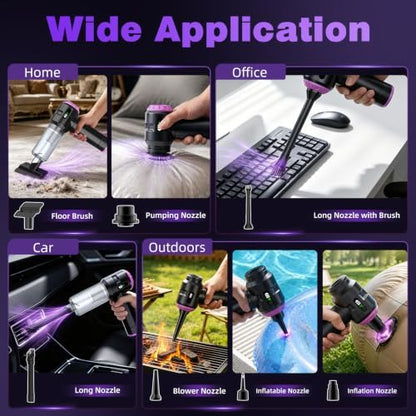 Wansimoo Handheld Car Vacuum Cleaner,25000PA Strong Cyclonic Suction Car Vacuum Portable Cordless with Digital Display Mini Vacuum for Car, Home, Office, Kitchen (Purple) - Image 5