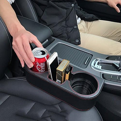 IOKONE Car Cup Holder, PU Leather, Car Seat Gap Filler Organizer, Black | Console Side Pocket, Front Seat Organizer, Drink Holder for Car, Universal Fit, Easy Installation, Cell Mobile Phone Holder - Image 2