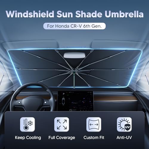 Autorder Windshield Sun Shade Umbrella for 2023-2026 Honda CR-V CRV Accessories,Upgraded Ice Crystal Material,Easy Setup Umbrella Sunshade for Car Windshield,100% Sun Blocking - Image 2