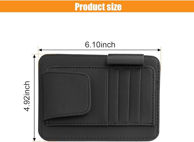 GLSOWEE Leather Car Sun Visor Organizer Clip with Sunglasses Holder, Black | Universal Car Truck Visor Document Holder, Auto Visor Pocket Storage Pouch for Bill Card Registration/Driving License Pen - Image 2