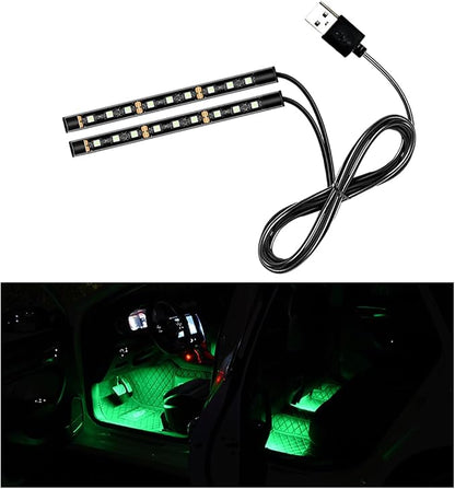 Car LED Strip Light, 24 LEDs RGB Neon Interior Atmosphere Lights, 12V Under Dash Ambient Night Light, USB Port Auto Interior Decorative Lamp, Universal Car Accessories (Green) by Sylvil