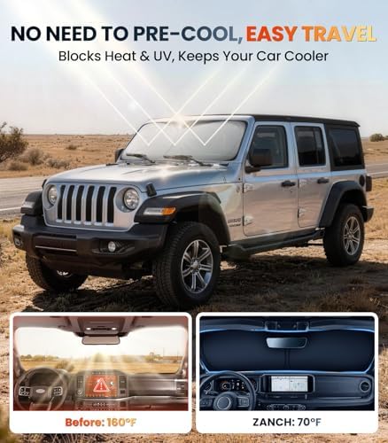 Zanch Large Windshield Sun Shade for Jeep Wrangler 2018-2026, 7-Layer Heat & UV Shield, 100% Light Blocking, 3D Scanned Custom Fit, Interior Protection, Keeps Cabin Cooler, Foldable SUV Accessories - Image 2