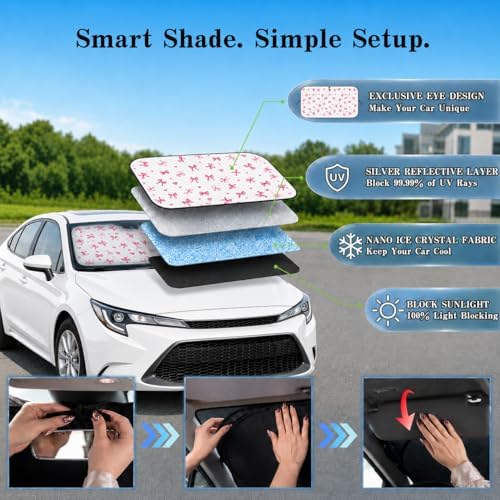 Car Windshield Sun Shade, Universal Fit Compact Sedan SUV, Cute Heart Bow - Image 4