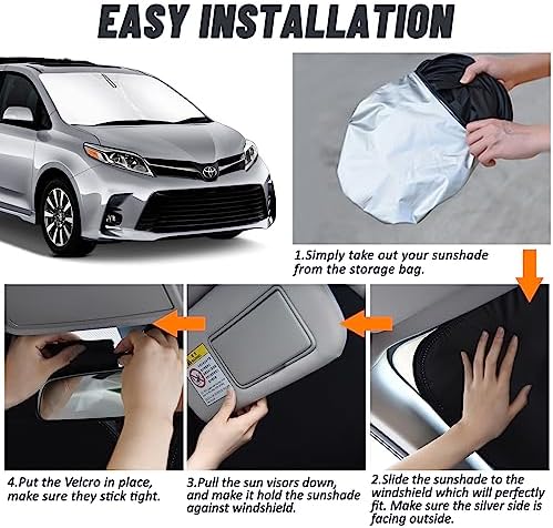 D-Lumina Windshield Sun Shade for 2011-2020 Toyo-ta Sienna Accessories, Front Window Sunshade Sun Visor Protector Block Heat UV Rays, Foldable 2 Layers 210T Material - Image 4