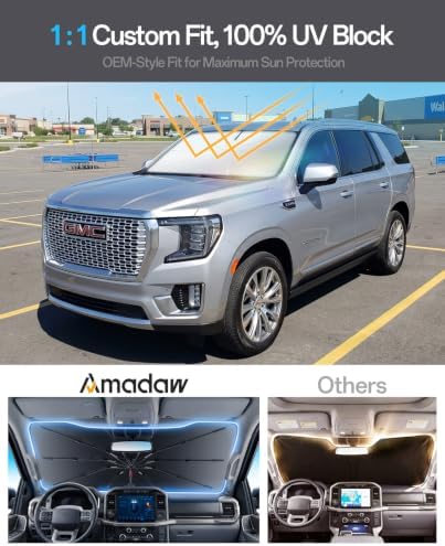Windshield Sun Shade for GMC Acadia 2007–2026, Foldable Umbrella Sunshade with 100% UV Block, Multi-Layer Heat Insulation, Reinforced 10-Rib Frame, Keeps Car Cooler, Summer Car Accessory - Image 3
