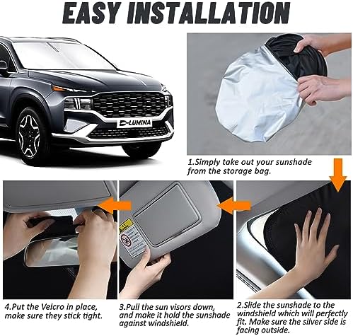 D-Lumina Windshield Sun Shade for 2019 2020 2021 2022 2023 Hyun-dai Santa Fe Accessories, Front Window Sunshade Sun Visor Protector Block UV Rays Heat, Foldable 2 Layers 210T Material - Image 5