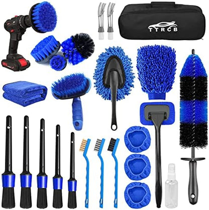 26Pcs Car Detailing Brush Set, Car Detailing Kit, Car Detailing Brushes, Car Cleaning Kit, Car Windshield Cleaning Tool, Professional Car Care kit - Car Wash Brush kit for Interior Exterior Wheels by TTRCB