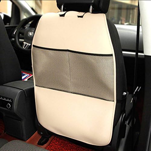 HCMAX 2 Pack Kick Mat Car Seat Back Protector Waterproof Easy to Clean Multifunctional Organizer Storage Bag Travel Accessory PU Leather Beige - Image 3