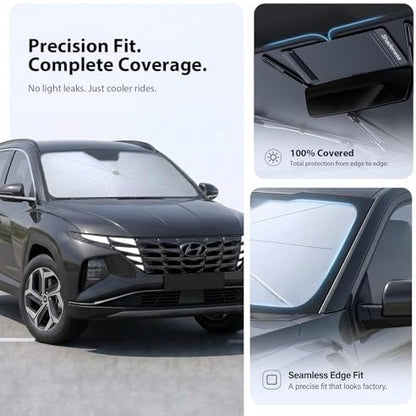 2026 Upgraded Windshield Sun Shade Umbrella for Hyundai Tucson [Precision Custom Fit, Superior UV & Heat Block] Cooling Tech Fabric, Durable Foldable with Storage Bag, Fits 2005-2026 - Image 6