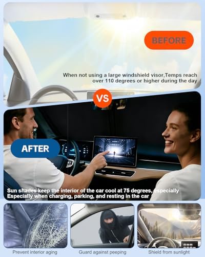 Windshield Sun Shade for Jeep Wrangler TJ JK JL & Gladiator JT Front Window Sun Visor Protector Foldable Block UV Rays Windshield Sunshade Keep Car Cooler - Image 6
