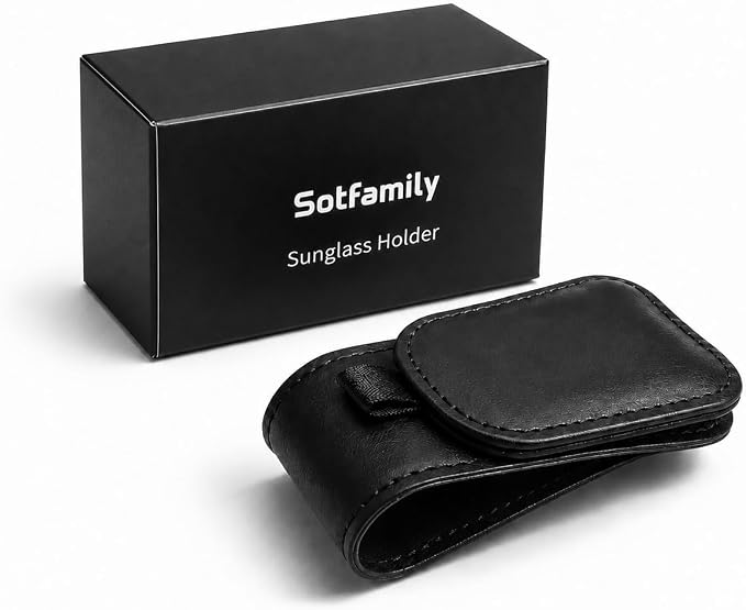 Sotfamily Magnetic Sunglass Holder for Car Visor, 2 Packs, Faux Leather | Strong Magnetism, for Most Car Visors, No Marks on Visor, Gift-Ready Packaging, Sunglass Organizer, Car Accessories for Men - Image 7