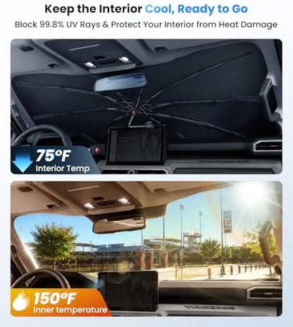 Zanch 2026 Upgraded Windshield Sun Shade Umbrella: Custom Fit for Toyota Tacoma 2016-2026 Front Window Sunshade, Block UV Rays & Keep Car Cool, 1:1 Scan for Toyota Tacoma, No Gaps & No Scratches. - Image 3