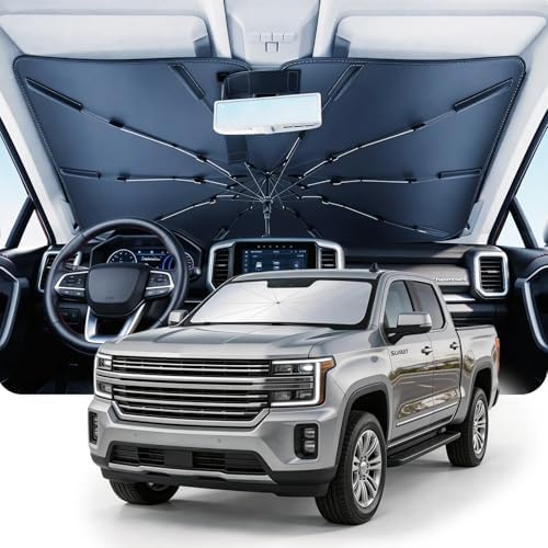 DMJN Umbrella Windshield Sun Shade for Chevy Silverado (2011-2026), Car Sunshade for Front Windshield [Nano Ice-Crystal Coatings] UPF50+ Heat & UV Block, Protect Interior & Keep Cooler by DMJN