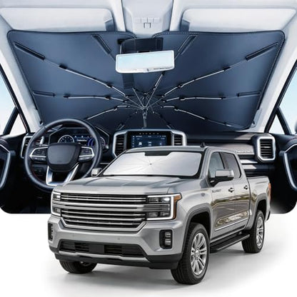 DMJN Umbrella Windshield Sun Shade for Chevy Silverado (2011-2026), Car Sunshade for Front Windshield [Nano Ice-Crystal Coatings] UPF50+ Heat & UV Block, Protect Interior & Keep Cooler by DMJN