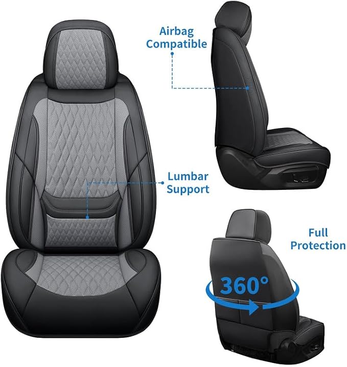 Front Seat Covers Custom Fit for Lexus RX 300 1999-2003, Black&Gray | Lumbar Support, Luxury Faux Leather, Breathable, Anti-Slip, Airbag Compatible, Waterproof, Car Seat Protectors, 1 Row 2 Seats - Image 3