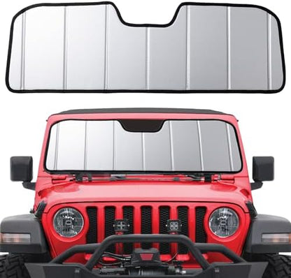Windshield Sun Shade Compatible with Jeep 2018-2026 Wrangler JL,2020-2026 Gladiator Custom-fit Foldable Sun Visor Window Sunshade with Storage Bag by EngineandPower