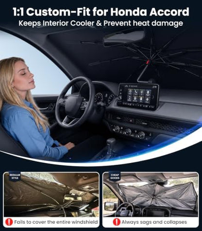 Zanch 2026 Upgraded Windshield Sun Shade Umbrella: Custom Fit for Honda Accord 2016-2026 Front Window Sunshade, Block UV Rays & Keep Car Cool, 1:1 Scan for Accord, No Gaps & No Scratches. - Image 2