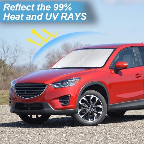 Windshield Sun Shade Compatible with 2024 2023 2022 2021 2020 2019 2018 Mazda CX5 CX-5, CX-3, CX-9,Front Window Sunshades 210T Reflective Polyester Sun Visor Cool Car Accessories - Image 2