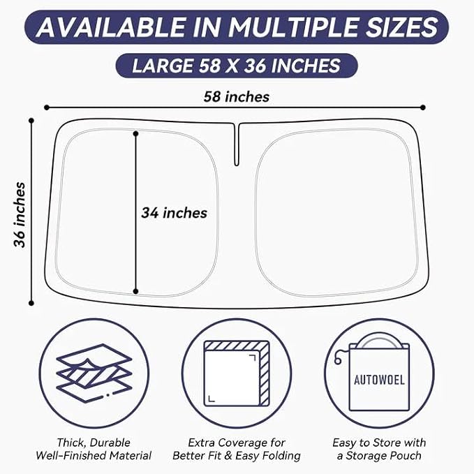 Windshield Sun Shade for Tesla Model Y/Juniper and Model 3/Highland, Beige | Fits 2014-2026, 240T Heat Shield, 99% UV Protection and Heat Insulation, Foldable, Storage Bag Included, Reusable Heat Shield - Image 8