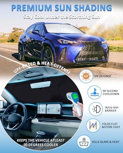 Sun Shade for Lexus UX Windshield Sunshade Custom Fit 2019-2024 2025 2026 Lexus UX 200/250h/260h/300h/300e Accessories Foldable Front Window Cover Retractable Sun Visor Interior Cool - Image 2
