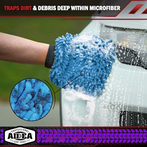 AIDEA Car Wash Mitt Microfiber, 2PK, Car Wash Brush, Blue, 7.12''X10.14'' - Image 5