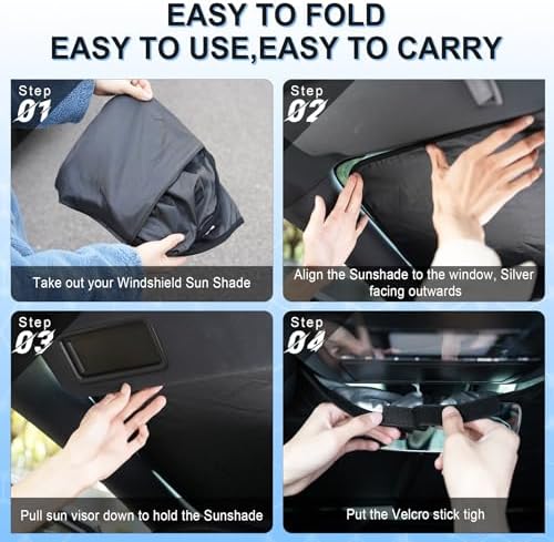 SINGARO Universal 300T Car Windshield Sun Shade, Foldable Reflective for Windshield & Window Shades with Overlapping Design, Car Interior Accessories (64.5" L x 33" W) - Image 4