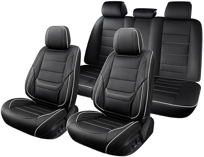 Car Seat Covers Full Set Fit For Toyota Land Cruiser 2000-2026, Black&White | Lumbar Support, Premium Faux Leather, Breathable, Anti-Slip, Airbag Compatible, Waterproof, Car Seat Protectors, 2 Row-5Seat - Image 8