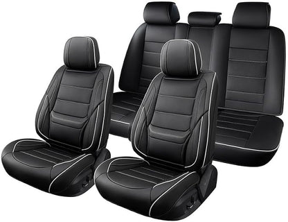 Car Seat Covers Full Set Fit For Toyota Land Cruiser 2000-2026, Black&White | Lumbar Support, Premium Faux Leather, Breathable, Anti-Slip, Airbag Compatible, Waterproof, Car Seat Protectors, 2 Row-5Seat - Image 8