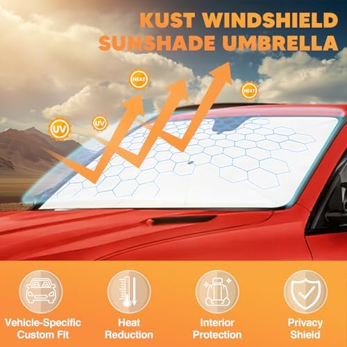 KUST Windshield Sun Shade Umbrella for 【2020-2026 Toyota Highlander】 | Custom Fit Windshield Sunshade | Foldable Sunshade with Bendable Handle | Blocks Heat & UV Rays - Image 2