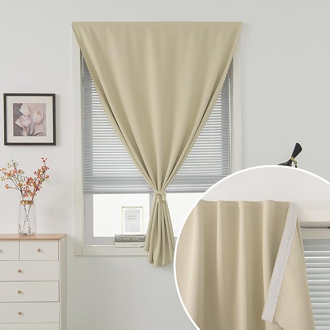 Self Adhesive Portable Blackout Curtains for Bedroom Easy to Install Window Thermal Lnsulated Kitchen Room Darkening Small Window Curtains, Cortinas Para Cuarto, 47"W X 71"L, Beige, 1 Panel - Image 5