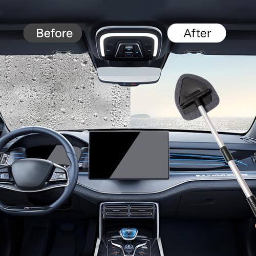 Qydipclin 10pcs Windshield Cleaner Tool, Car Window Cleaning Wash Kit with 4 Reusable Microfiber Pads 1 Spray Bottle and Extendable Handle Auto Glass Wiper Kit, Gray - Image 3