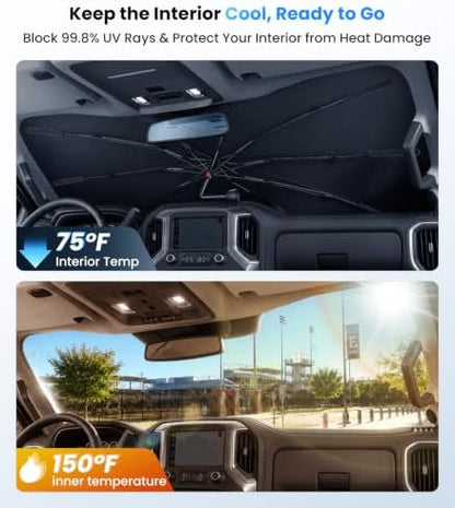 Zanch 2026 Upgraded Windshield Sun Shade Umbrella: for Chevrolet Silverado 1500 2019-2026 Front Window Sunshade, Block UV Rays & Keep Car Cool, 1:1 Scan for Silverado 1500, No Gaps & No Scratches. - Image 3