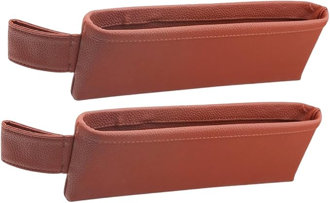 2PCS Car Seat Gap Filler Organizer, Leather Seat Gap Catcher Holder Pocket for Phones Keys Glasses, Auto Center Console Side Crevice Stopper Storage Box, Universal for Vehicles (Brown) - Image 7