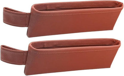 2PCS Car Seat Gap Filler Organizer, Leather Seat Gap Catcher Holder Pocket for Phones Keys Glasses, Auto Center Console Side Crevice Stopper Storage Box, Universal for Vehicles (Brown) - Image 7