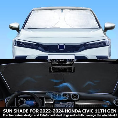 Sunshade for Honda Civic 2022-2025 2026 Sun Shade, Front Window Sun Visor Windshield Cover Custom Fit Civic (Not for 2022 Sport) Sedan, LX, EX, EX-L,Touring Keep Cool Car Accessories Blocks UV Rays - Image 3