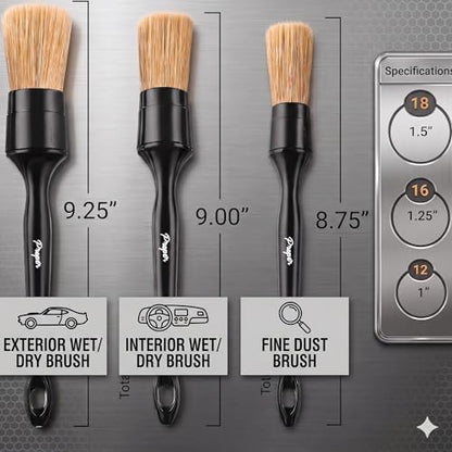 Car Detailing Brush Set for Interior or Exterior | 3-Pack | Ultra Soft Boars Hair Bristles - Image 6
