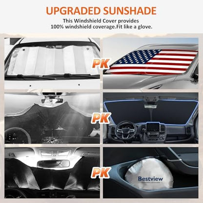 Bestview American Flag Windshield Sunshade for 2009-2018 Dodge Ram 1500，Custom Fit Foldable Front Window Sunshade Sun Visor Accessories Protector Block UV Rays Heat, Keep Your Car Cooler - Image 4