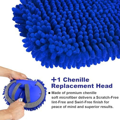 anngrowy 62" Microfiber Car Wash Brush with Long Handle Car Washing Mop Kit Mitt Sponge Car Cleaning Supplies Kit Duster RV Washing Car Brush Accessories, 1 Chenille Scratch-Free Replacement Head - Image 4