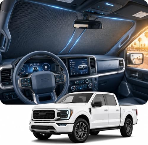 [2026 Upgraded] DooGooCoo Windshield Sun Shade for Ford F150 F250 F350 F450 2021-2025 2026 [Cooling Ice-Crystal, 100% Sun Block] Sunshade for Car Windshield for Truck F150 Sun Shade, Custom for F-150. by DooGooCoo