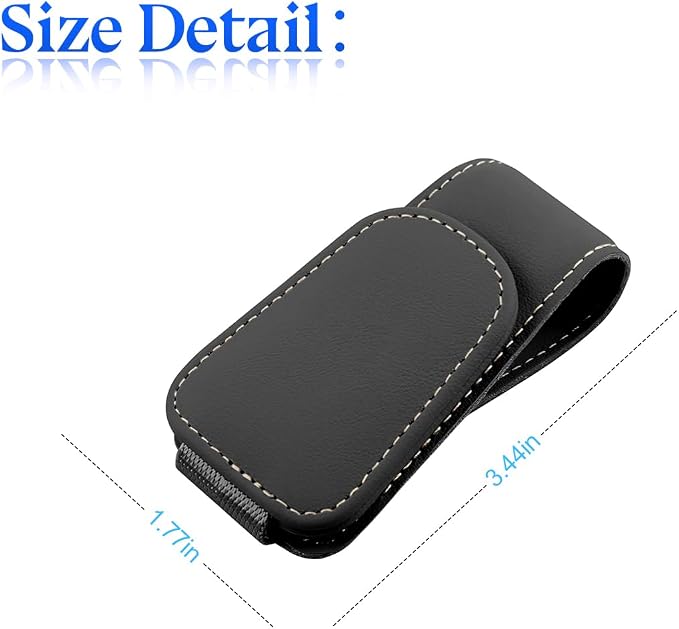 zipelo Magnetic Leather Sun Visor Sunglasses Holder Clip, Black | one-hand access, soft contact surfaces, stores glasses and cards, lightweight compact form, car interior accessories - Image 2
