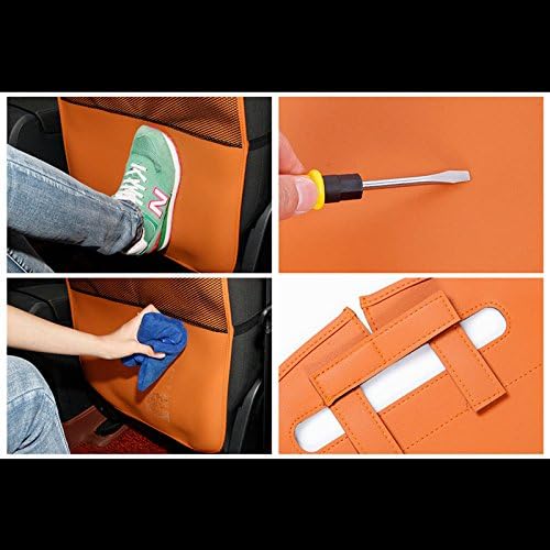 HCMAX 2 Pack Kick Mat Car Seat Back Protector Waterproof Easy to Clean Multifunctional Organizer Storage Bag Travel Accessory PU Leather Beige - Image 6