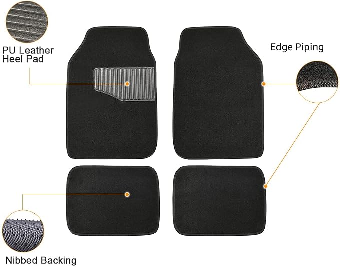 Amazon Basics Universal Fit Anti-Slip Carpet Floor Mats, Full Set for Car, SUV, Van & Truck, 4 count, Black, 25"L x 17.5"W (Front), 13"L x 17.5"W (Rear) - Image 6