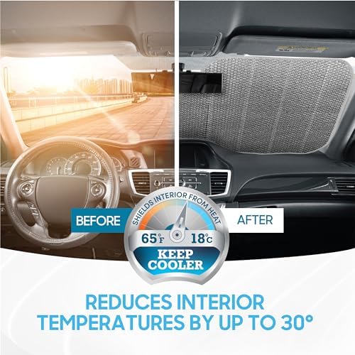 BDK-AS-2511 Front Windshield Shade-Accordion Folding Auto Sunshade for Car Truck SUV-Blocks UV Rays Sun Visor Protector-Keeps Your Vehicle Cool-57 x 27 Inch, Black Glitter - Image 4