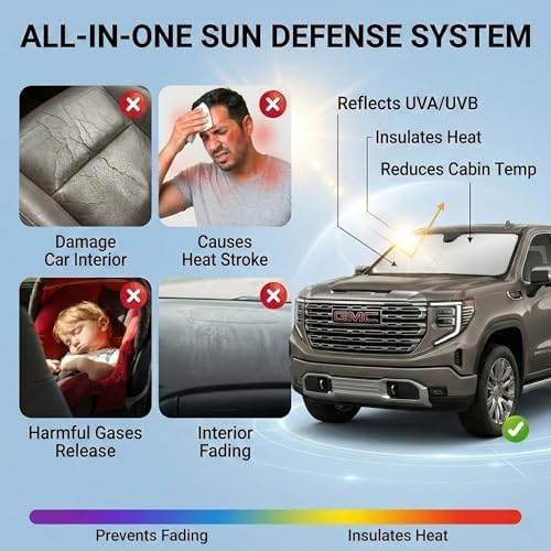 for GMC Sierra 1500 Sun Shade Windshield Cover - Custom Fit Sierra 1500 Accessories 2019-2025 2026 Sunshade Foldable UV Protection & Heat Shield Sun Visor Accessories - Image 5