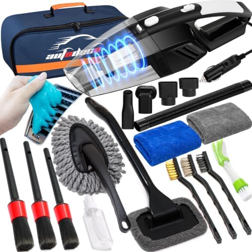 20Pcs Car Cleaning Wash Kit Interior Detailing Cleaner Kit with High Power Handheld Vacuum, Brush Set, Windshield Tool, Duster, Towels, Complete Car Care Tools, Blue by AUTODECO