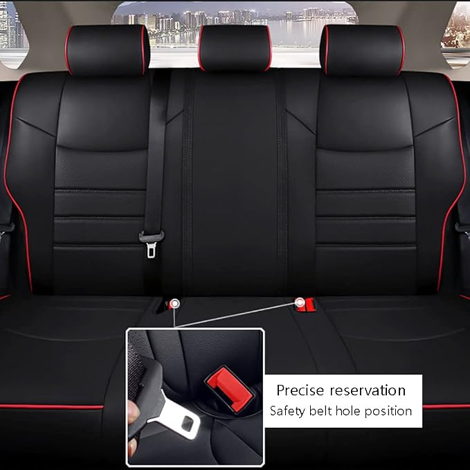 CocheFamilia Custom Fit Corolla Car Seat Covers for Select 2019 2020 2021 2022 2023 2024 2025 Toyota Corolla Hatchback SE, XSE, Nightshade - Full Set,Leather (Black with red Trim) - Image 3
