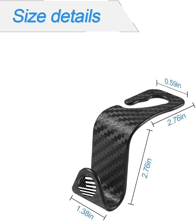 4 Pack Headrest Hooks for Vehicle Seats, Carbon Fiber/Black Flag | rear-row hanging storage, supports bags coats and groceries, fits matching headrest posts, interior accessory - Image 2