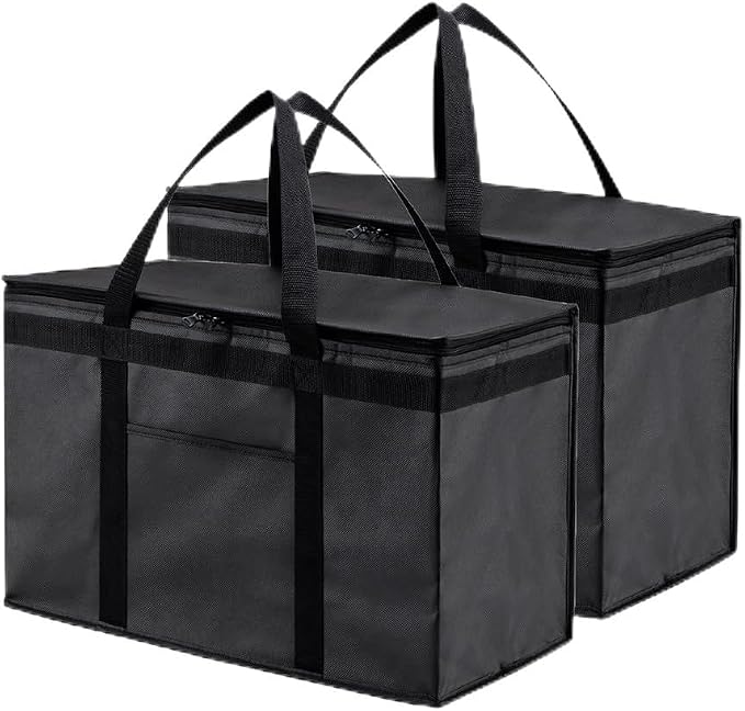 NZ home Insulated Food Bag, Portable Cooler Tote (2XL, Black, 2 Pack) | Large thermal bag, For cold & hot food, Soft sided cooler, Heavy duty carrier, Grocery shopping, Food delivery, Catering bag by NZhome
