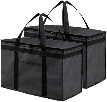 NZ home Insulated Food Bag, Portable Cooler Tote (2XL, Black, 2 Pack) | Large thermal bag, For cold & hot food, Soft sided cooler, Heavy duty carrier, Grocery shopping, Food delivery, Catering bag by NZhome