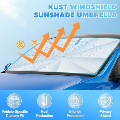 KUST Windshield Sun Shade Umbrella for 2019-2026 Chevrolet Silverado 1500/ GMC Sierra 1500 2500, 2020-2026 Silverado 2500 3500 | Ice Crystal Windshield Sunshade with Bendable Handle | Blocks UV Rays - Image 2